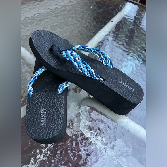 Blue Platform Flip Flops - Picture 1 of 4